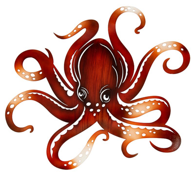 25 1/2 Inches Long x 20 Inches Wide Powder Coated Laser Cut Red Metal Wall Octopus