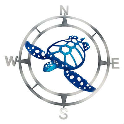 25 1/2 Inches Diameter Powder Coated Laser Cut Metal Wall Compass Rose with Turtle