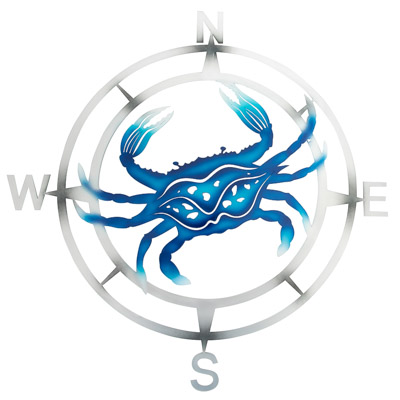 25 1/2 Inches Diameter Powder Coated Metal Wall Compass Rose with Crab