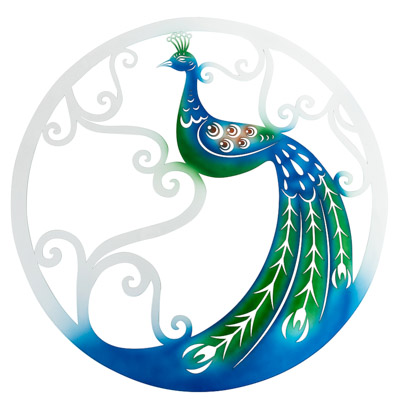 25 1/2 Inches Diameter Powder Coated Laser Cut Metal Wall Peacock in Circle