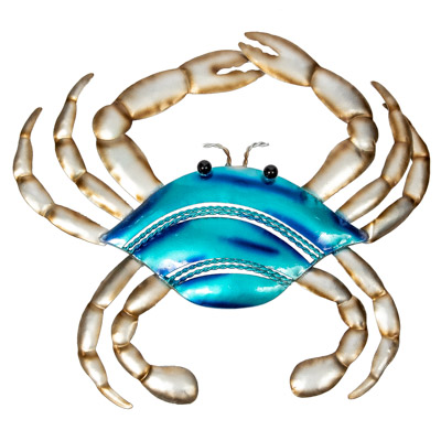 15 3/4 Inches Wide x 13 Inches High Blue and Silver Metal Wall Crab
