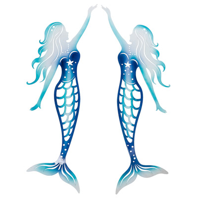 31" High x 24" Wide Assorted Powder-Coated Metal Wall Mermaid