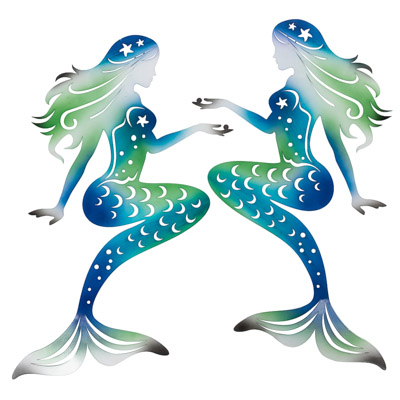 26 1/2" High Assorted Powder-Coated Metal Wall Sitting Mermaid