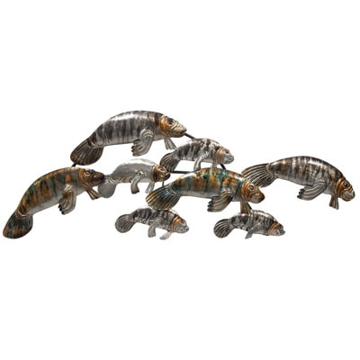 39 1/2 Inches Wide x 14 3/4 Inches High Metal Wall Manatees Wall Decor