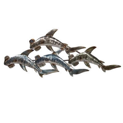 33 Inches Wide x 14 Inches High Metal Sharks Wall Decor
