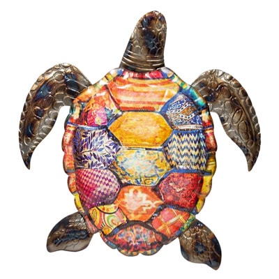 14 3/4 Inches High x 13 3/4 Inches Wide Colorful Metal Wall Sea Turtle