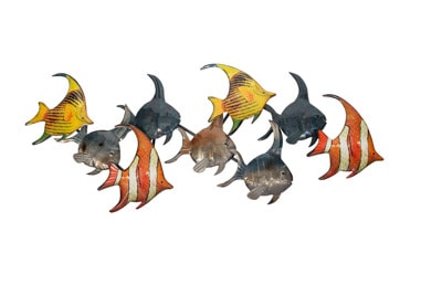 37 1/4 Inches Wide x 17 1/2 Inches High Colorful Metal Fish Wall Decor
