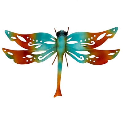 16 1/2 Inches Wide x 9 3/4 Inches High Lacy Wing Metal Wall Dragonfly