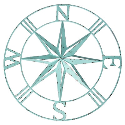 42 Inches Diameter Washed Blue Compass Rose Wall Decor
