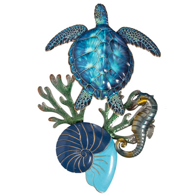 25 3/4 Inches High x 17 1/2 Inches Wide Metal Sea Turtle Wall Scene