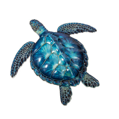 12" Wide x 11 1/2" High Blue Metal Wall Turtle