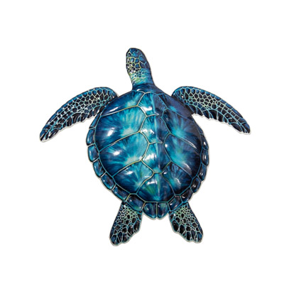9 1/2" Wide x 9" High Blue Metal Wall Turtle