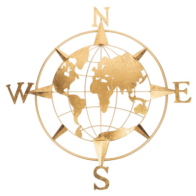 34 Inches High x 33 3/4 Inches Wide Metal Compass Rose Globe Wall Decor