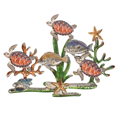 28 Inches Wide x 21 3/4 Inches High Turtles and Fish Metal Wall Decor