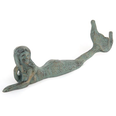 16 3/4 Inch Wide Verdigris Laying Mermaid