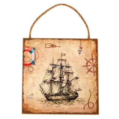 Antique Sailing Ship Wood Sign