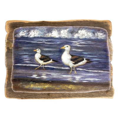 15 1/2 Inches Wide x 11 1/2 Inches High Two Gulls on Sand Wood Wall Art