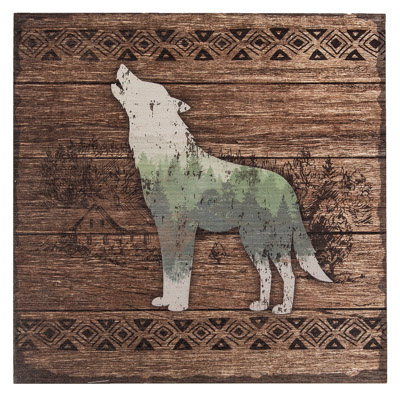 15 3/4 Inches x 15 3/4 Inches Gray Wolf Wood Wall Art
