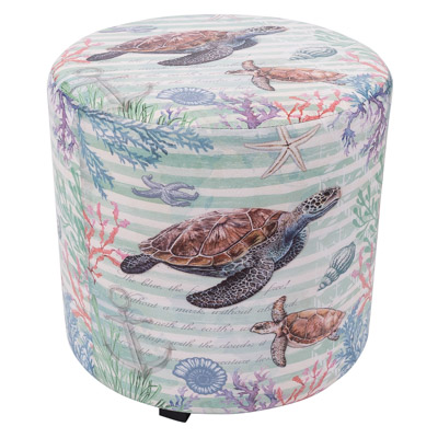 15 3/4 Inches Wide Round Leatherette Striped Turtle Stool