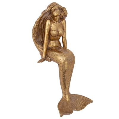 14 Inches Long x 4 Inches Wide Golden Mermaid Shelf Sitter