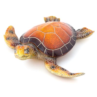 15 3/4 Inches Long Amber Polystone Turtle Figurine