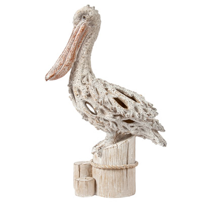 13 3/4 Inches High Coral Look Pelican on Posts