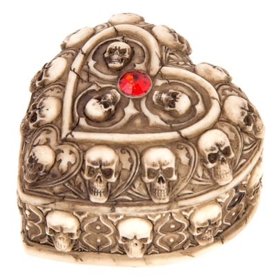 3 Inches Wide x 1 3/4 Inches High Heart-Shaped Skulls Trinket Box