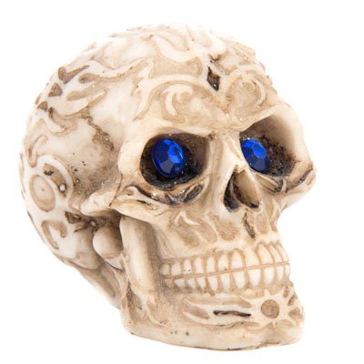 2 3/4 Inches High Carved Skull with Blue Eyes