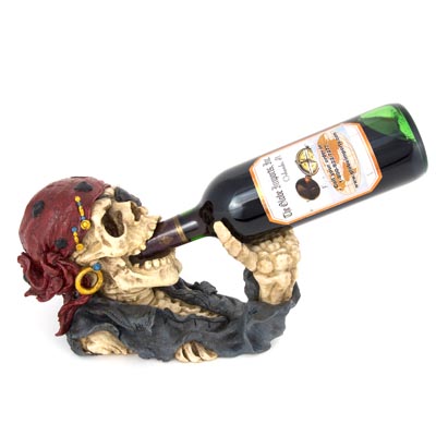 11 1/2 Inches Long Pirate Skull Wine Bottle Holder