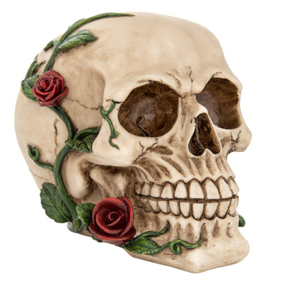 4 3/4 Inches High Skull with Garland of Roses