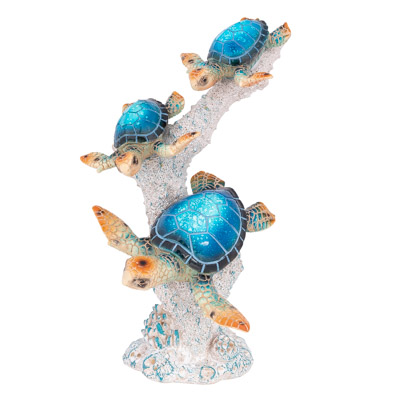 9 1/2 Inches High Triple Sea Turtles on Coral