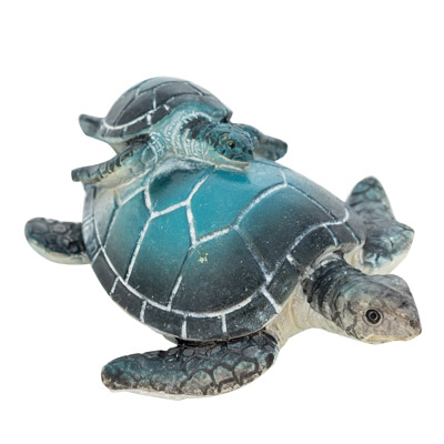 3 Inches Long Polystone Blue Mama and Baby Turtle