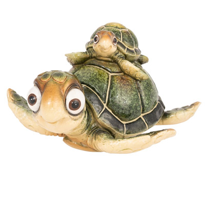 6 Inches Long Big-Eyed Green Turtle with Baby