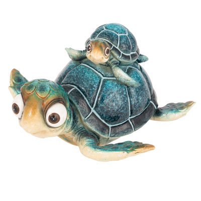 6 Inches Long Big-Eyed Blue Turtle with Baby