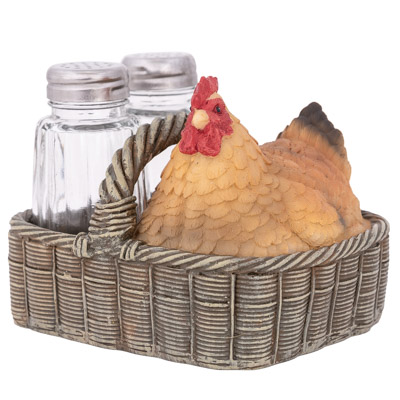 4 3/4 Inches High Hen in Basket Salt & Pepper Set