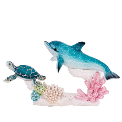 8 1/2 Inches Wide Dolphin and Turtle Figurine