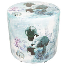 15 3/4 Inches Wide Round Manatees Leatherette Stool
