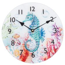 11 3/4 Inches Wide Glass Seahorse Clock