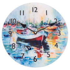 11 3/4 Inches Wide Glass Boats in Harbor Clock
