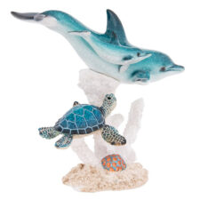 7 1/4 Inches High Dolphins and Turtle on Coral