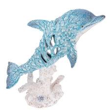 10 1/2 Inches High Aqua Coral-Look Dolphin on Coral