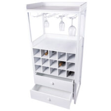 46 3/4 Inches H x 22 Inches W x 15 1/4 Inches D Distressed White Wine Rack Cabinet