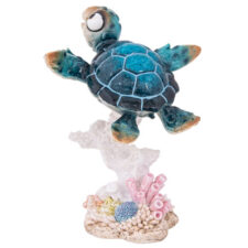 6 1/4 Inches High Big-Eyed Blue Sea Turtle on Coral