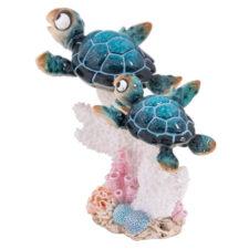 7 Inches High Big-Eyed Blue Sea Turtles on Coral