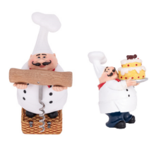 Set of Two Chef with Corkscrew and Chef with Cake