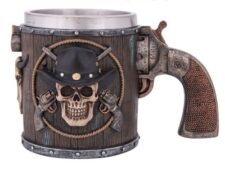 4 1/4 Inches High Cowboy Skull and Gun Drinking Mug