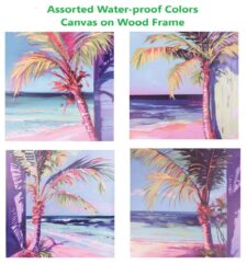 23 1/2 Inches Square Assortment Of Four Palms Sunset Water-Proof Color Canvas Print Wall Art
