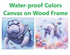 15 3/4 Inches Square Assortment of Two Manatee Water-Proof Color Canvas Print Wall Art