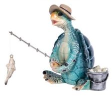 6 1/2 Inches High Blue Fishing Turtle