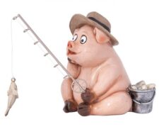 6 1/2 Inches High Fishing Pig